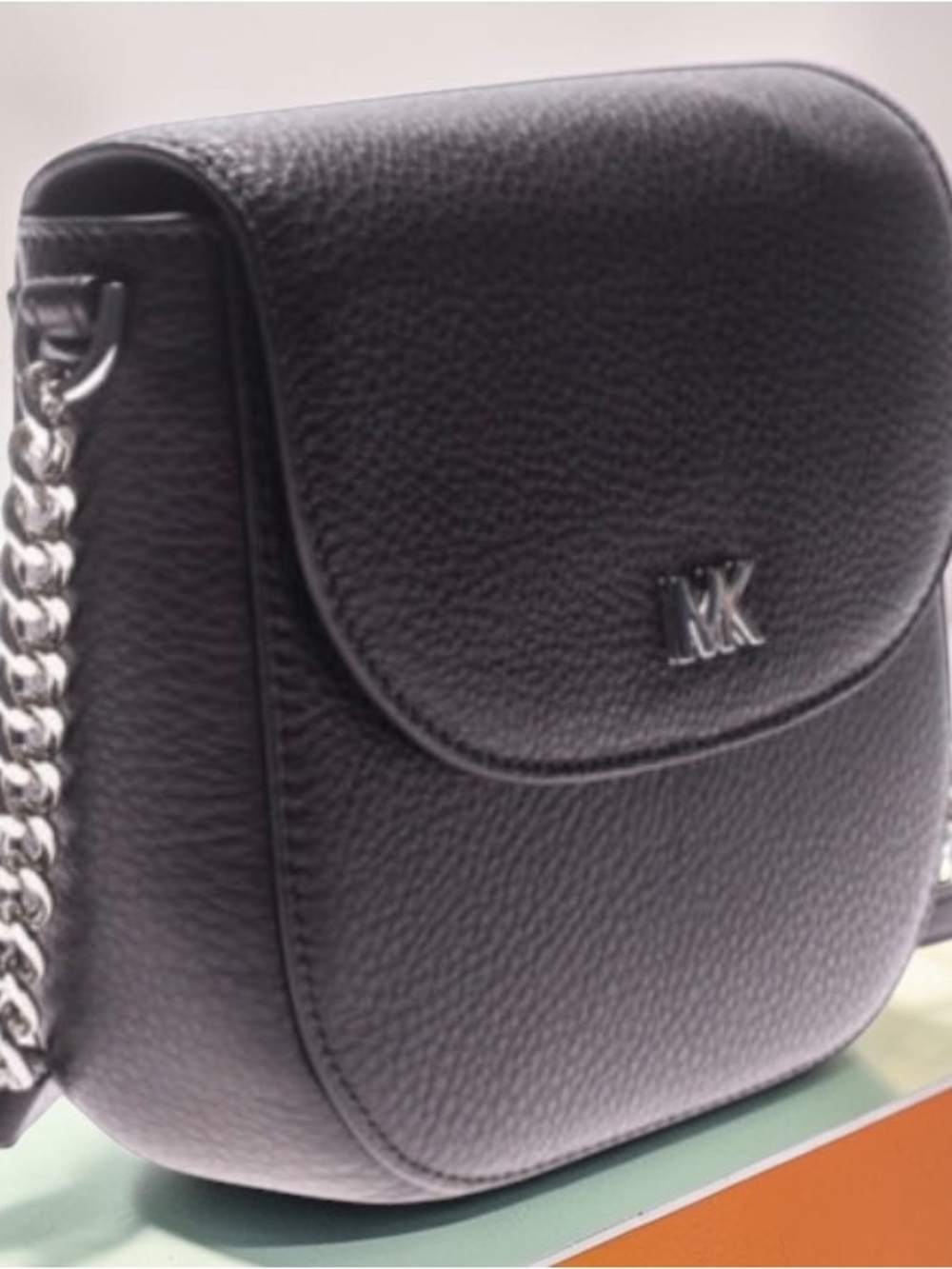 Michael Kors Mott Black Pebbled Leather Saddle Crossbody - Picture 2 of 14